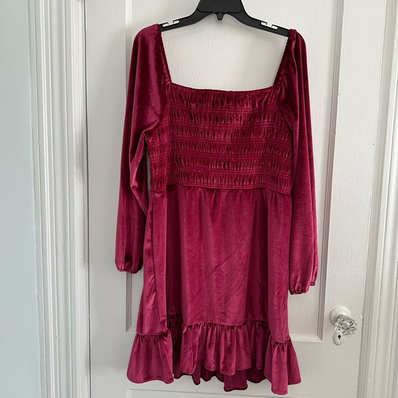 NWT LC Lauren Conrad Long Sleeve Smocked Mini Dress Size Large - Picture 3 of 7